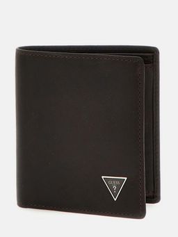 Guess - Men Brown Solid Leather Bi-Fold Wallet