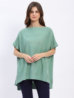 Global Republic - Cotton Blend Solid Boat Neck Green Top