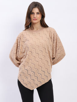 Global Republic - Viscose Blend Lace Round Neck Beige Poncho