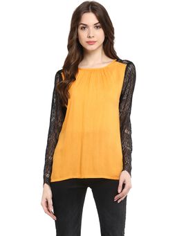 StyleStone - Women Lace Sleeve Mustard Top