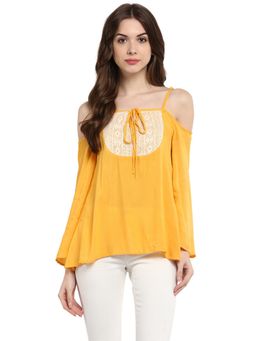 StyleStone - Women Self Design Rayon Mustard Top