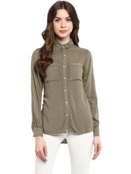 StyleStone - Women Olive Rayon Solid Shirt