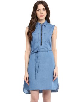 StyleStone - Women Denim Knee Length Blue Dress