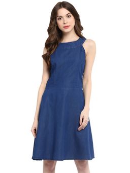 StyleStone - Women Skater Knee Length Blue Dress