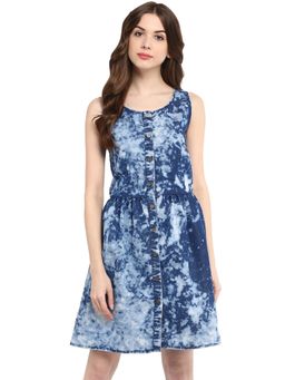 StyleStone - Women Skater Knee Length Blue Dress