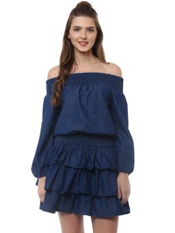 StyleStone - Women Ruffled Above Knee Length Blue Dress