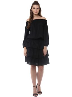 StyleStone - Women Ruffled Knee Length Black Dress