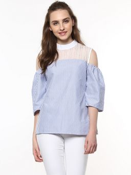 StyleStone - Women Lace Up Blue Top