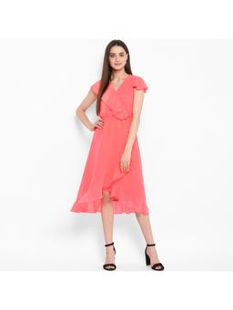 StyleStone - Women Fit and Flare Knee Length Pink Dress