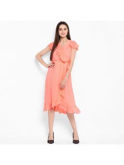 StyleStone - Women Drop Waist Below Knee Coral Dress
