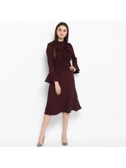 StyleStone - Women Fit and Flare Calf Length Maroon Dress