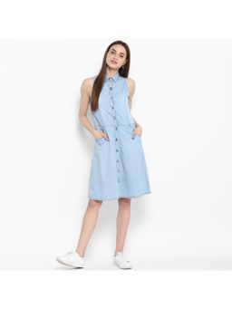 StyleStone - Women Shirt Knee Length Blue Dress