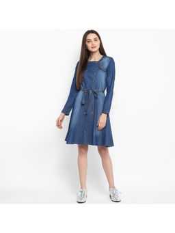 StyleStone - Women A-line Above Knee Length Blue Dress