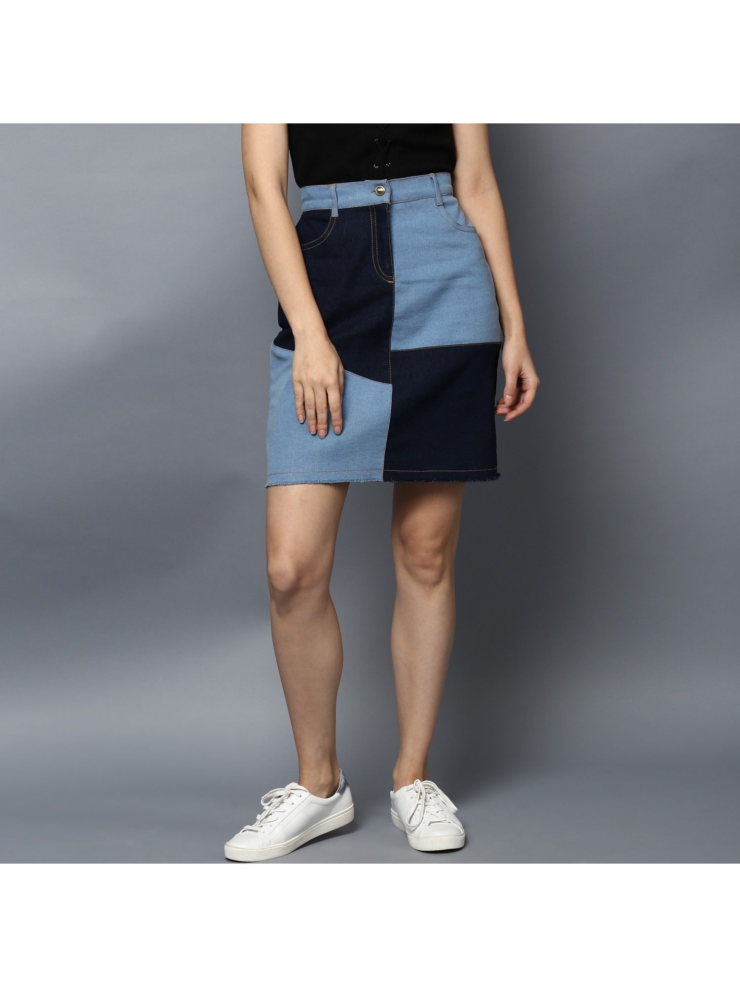 stylestone Women Colorblock Women Slim Blue Skirt-picture-36