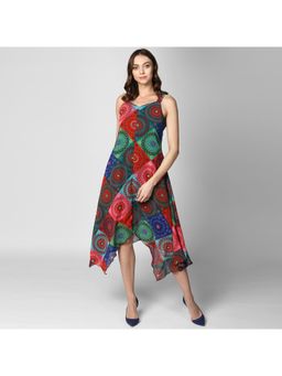 StyleStone - Women Tile Print Asymmetrical Multi Color Dress
