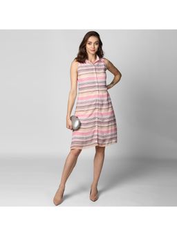 StyleStone - Women Multi Stripe Shirt Style Knee Length Pink Dress