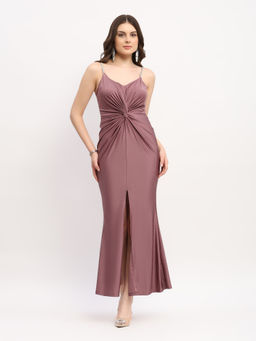 Global Republic - Polyester Spandex Solid V-Neck Maxi Purple Dress