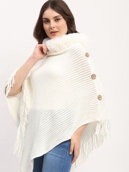 Global Republic - Acrylic Solid High Neck Off White Poncho