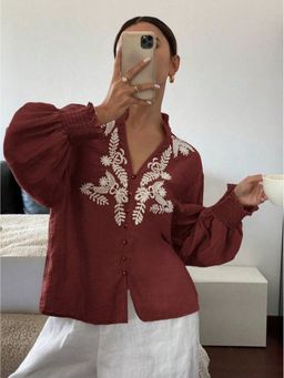 MISS MOSA BY AKANKSHA - Amanda Cotton Embroidered Rust Top