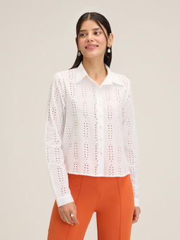 Twenty Dresses by Nykaa Fashion - White Full Sleeves Schiffli Shirt