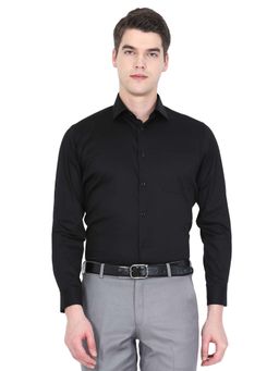 Greenfibre - Mens Black Cotton Blend Regular Fit Solid Formal Shirt