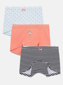 mackly - Girls Printed Cotton Boxer Grey, Orange and Black (Pack of 3)