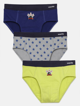 mackly - Boys Printed Cotton Brief Grey, Navy and Green (Pack of 3)