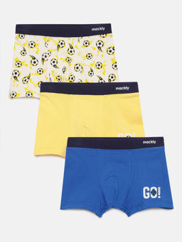 mackly - Boys Printed Cotton Boxer Off White, Yellow and Blue (Pack of 3)