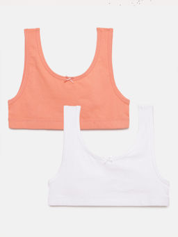 mackly - Girls Solid Cotton Bra Coral and White (Pack of 2)
