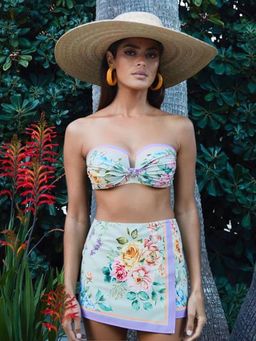 Addery - Pastel Bloom Bandeau Bra with Panty & Sarong