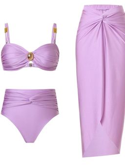 Addery - Lavender Bikini with Panty & Knot Detail Sarong