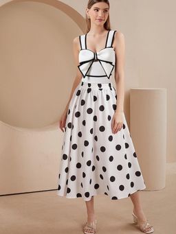 Addery - Black & White Bow One Piece Monokini with Polka Dot Midi Sarong