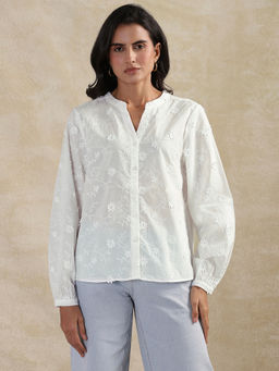 Cream - Crolivia White Embroidered Shirt