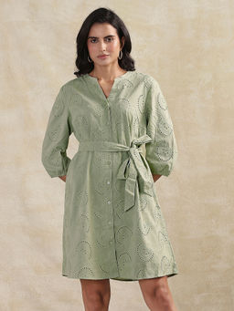 Cream - Crdelia Green Self Design Mini Dresses