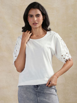 Cream - CRLivy White Self Design Top