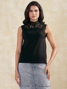 Cream - CRLivy Sleeveless Black Self Design Top