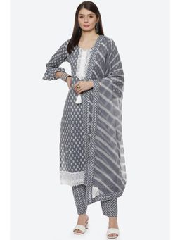Biba - Grey Cotton Unstitched Suit (Set of 3)