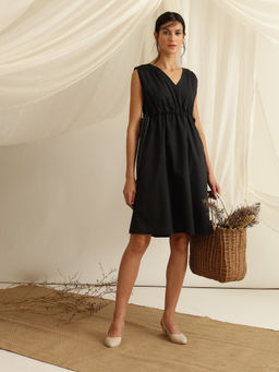 Blue Hour - Adjustable Tie-up Belt Cotton Poplin Dress