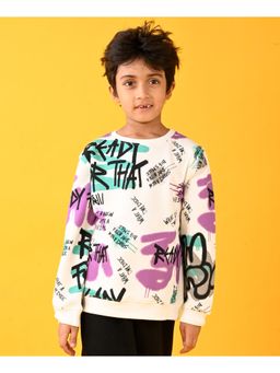 ANTHRILO - Ready for That Round Neck Boys Fleece Sweatshirt - White