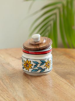 ExclusiveLane - Persian Floral Multi-Purpose Storage Jar & Container In Ceramic (300 ml)