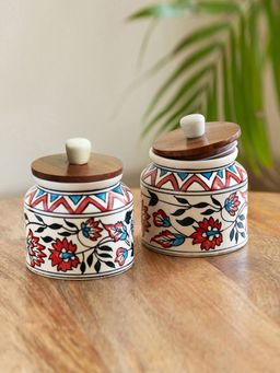 ExclusiveLane - Persian Floral' Multi-Purpose Storage Jars & Containers In Ceramic Set of 2