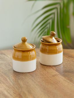 ExclusiveLane - Old Martaban' Multi-Purpose Ceramic Pickle & Chutney Jar Set (Set of 2)