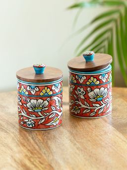 ExclusiveLane - Mughal Barrel' Multi-Purpose Storage Jars & Containers In Ceramic Set of 2