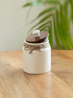 ExclusiveLane - Vintage Ivory Multi-Purpose Storage Jar & Container In Ceramic (410 ml)