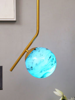Homesake - Metal Pendant Glass Golden Tilt L Planet Blue