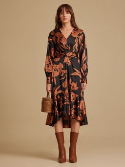 Kazo - Black Molly Floral Printed Midi Dress