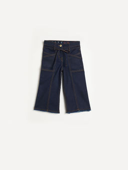 ELLE - Navy Blue Solid Straight Cotton Jeans