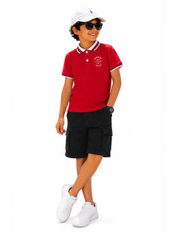 Trampoline - Red Solid Regular Cotton Blend Polo T-Shirt and Shorts