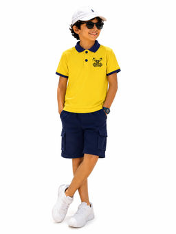 Trampoline - Yellow Solid Regular Cotton Blend Polo T-Shirt and Shorts