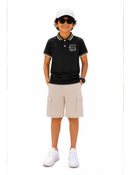 Trampoline - Black Solid Regular Cotton Blend Polo T-Shirt and Shorts